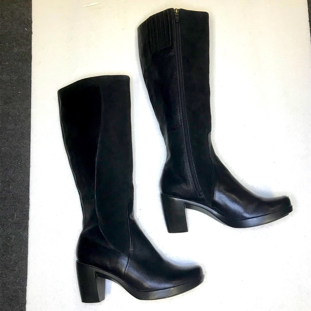 Dansko Black Leather Suede Heeled Tall Boots eu 37